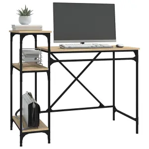 Berkfield Desk with Shelves Sonoma Oak 105x50x90 cm Engineered Wood&Iron