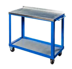 1000mm x 500mm x 840mm galvanised steel top tool trolley with bottom shelf and castors