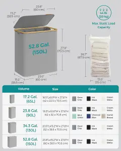 SONGMICS Large Laundry Hamper, 3-Section Basket with Lid, Big Capacity, Collapsible, Dove Grey, Removable Mesh Liner