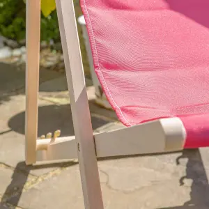 Harbour Housewares - Folding Wooden Garden Deck Chair - Pink