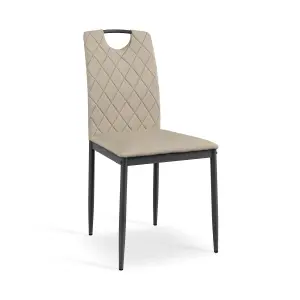 Aria Dining Table And Chairs -  Concrete Effect Table Top w Black Legs + Monza Faux Leather Dining Chair Set Of 6 (Beige)