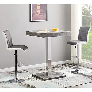 Furniture in Fashion Topaz Concrete Effect Bar Table With 2 Ritz Grey White Stools