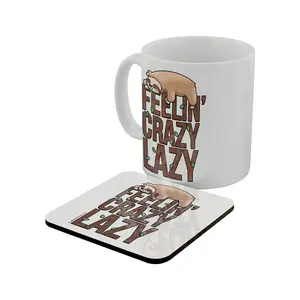 Grindstore Feelin Crazy Lazy Sloth Mug & Coaster Set White (One Size)