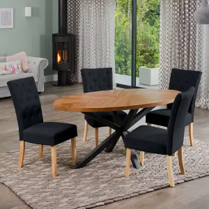 Dosenna Oval Dining Table Set with 4 Pienza Fabric Chairs - Black