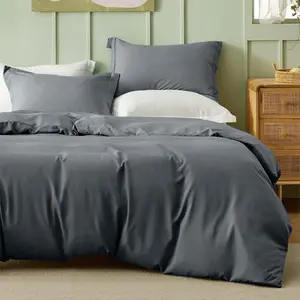 Odil Microfiber Solid Colour Duvet Cover Set with Pillowcases Charcoal / Super King Duvet Cover Set