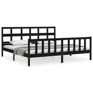 Berkfield Bed Frame with Headboard Black 200x200 cm Solid Wood