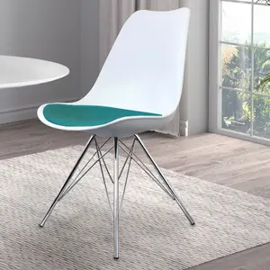 Soho White and Teal Plastic Dining Chair with Chrome Metal Legs