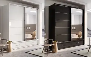 Fendi Wardrobe - 05 Sliding Door Wardrobe with Mirror & LED Lighting  Modern Storage Solution