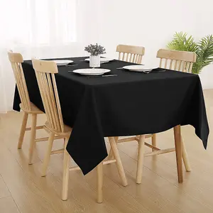 Deconovo Oxford Decorative Table Cloth Wipeable Water Resistant Rectangle Tablecloth for Halloween 137x200cm(54x79in) Black