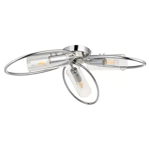 Luminosa Amari Multi Arm Glass Semi Flush Ceiling Lamp, Chrome Plate, Glass