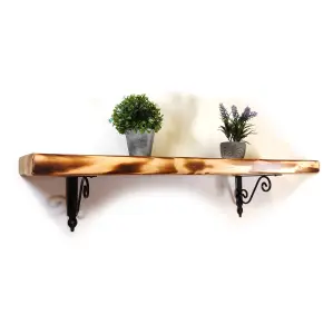 Wooden Shelf with Bracket WOZ 140x110mm Black 175mm Burnt Length of 140cm