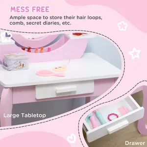 ZONEKIZ Kids Dressing Table Set, Kids Vanity Set w/ Drawer - Pink