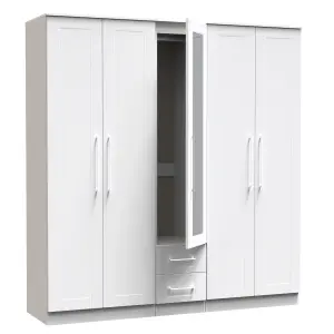 Ripon Tall 5 Door 2 Drawer 1 Mirror Wardrobe in White Ash (Ready Assembled)