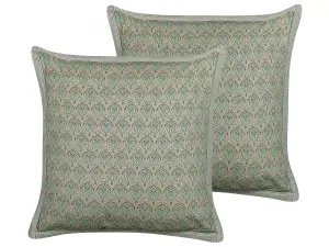 Set of 2 Cushions PICTUS Cotton 45 x 45 cm Plant Block-Printing Green