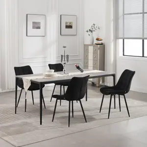 Set Of 4 Dining Room Chairs Kitchen Chair Cushioned Chair Design Chair With Backrests With Fabric Seat And Metal Frame Black