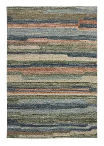 Modern Striped Easy to Clean MultiColoured Wool Rug for Living Room & Bedroom-200cm X 285cm