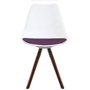 Soho White & Aubergine Plastic Dining Chair with Pyramid Dark Wood Legs