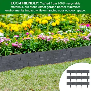 Flexible Grey Stone Effect Lawn Edging 2.3m - Flexible Plastic Garden Border Easy Install Edging for Grass, Gravel and Landscape