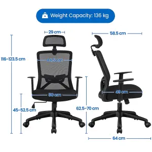 Yaheetech Ergonomic Mesh Office Chair with Headrest - Black