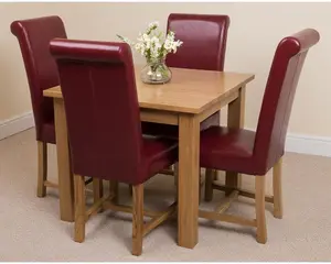 Oslo 90 x 90 cm Oak Small Dining Table and 4 Chairs Dining Set with Washington Burgundy Leather Chairs