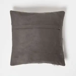 Homescapes Block Check Grey Leather Cushion 45 x 45 cm