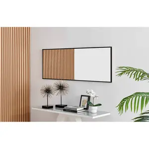 Alcantera Rectangle Metal Frame Wall Mirror Simple and Elegant Modern Design Black / 140cm H x 50cm W