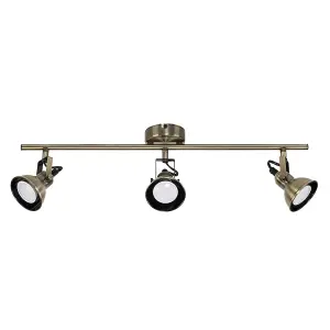 ValueLights Brunel 3 Way Adjustable Domed Heads Straight Bar Ceiling Spotlight Antique Brass Finish