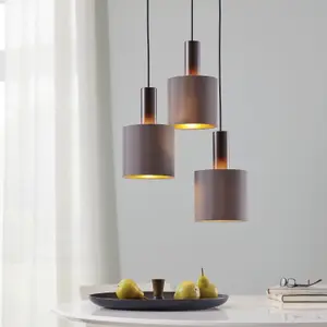 Pendant Ceiling Light Colour Dark Brown Shade Cappuccino Gold Fabric Bulb E27 1x60W