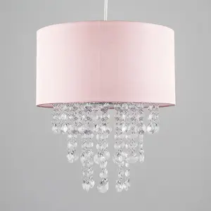 ValueLights Jesmond Pink Ceiling Pendant Droplets Shade and B22 GLS LED 10W Warm White 3000K Bulb