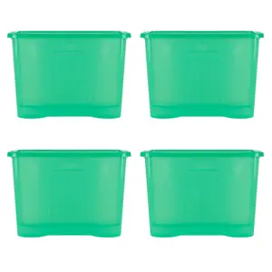 Wham Crystal 4x 80L Plastic Storage Boxes with Lids. Large Size, Strong. Made in the UK Tint Leprechaun Green