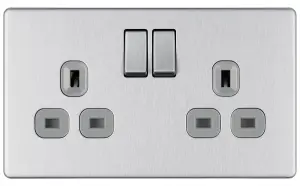 Colours Steel Double 13A Socket & Grey inserts