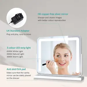 EMKE Hollywood Makeup Mirror with Lights, Tabletop Mirror with Dimmable, Touch, 360 Rotation, 50 x 42cm, White