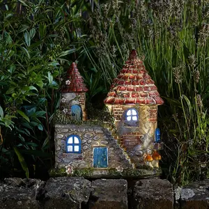 Solar Powered Elfstead Light Up Fairy House - Weatherproof Hand Painted Outdoor Garden Novelty Ornament Decor with LED Lighting