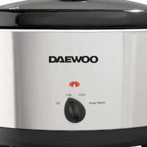 Daewoo Slow Cooker 6.5 Litre With 3 Heat settings Easy Clean Silver SDA1788GE