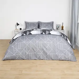 Duvet Cover Bedding Set Pillowcase Geometric Reversible Quilt, Mono - Single