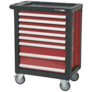 Red Portable Tool Chest with 8 Drawers - Locking Mobile Storage Solution