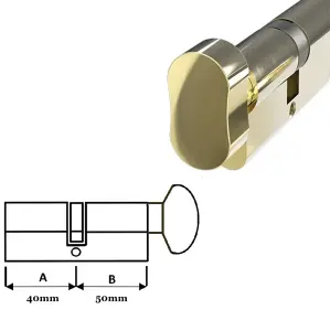 Door Lock with Keys Thumb Turn Euro Cylinder Barrel Lock Polished Brass 50/40 L(90mm)