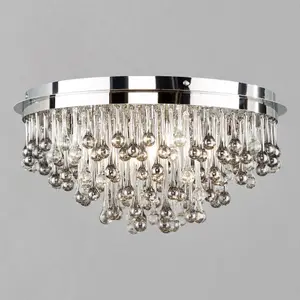 Litecraft Teardrop Chrome 5 Lamp Crytal Effect Flush Ceiling Light