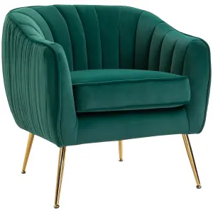 HOMCOM Velvet-Look Shell Shaped Chair with Thick Padded Seat, Emerald Green