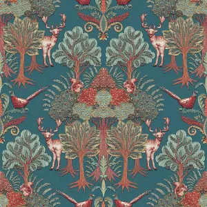 Tapestry Nordic Deer Forest Dark Teal/Multi Wallpaper