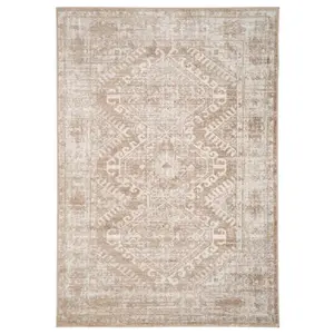 Neutral Beige Bordered Geometric Distressed Area Rug 120x170cm