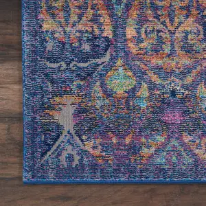 Navy Multicolour Rug, Persian Floral Rug, Stain-Resistant Traditional Rug for Living Room, & Dining Room-122cm X 183cm