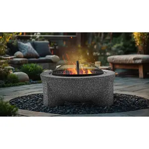 75cm Dark Grey Round Fire Pit - Versatile BBQ Grill and Garden Heater for Parties