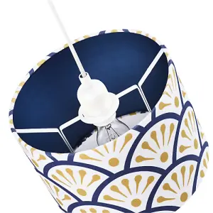 Unique Moroccan Floral Designer 25cm Navy Midnight Blue and Ochre Drum Lampshade