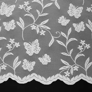 Home Curtains Meadow Butterfly Botanical Net 200w x 206d CM Cut Lace Panel White