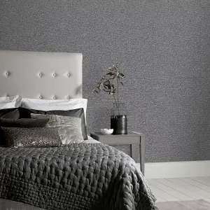 Calico Plain Wallpaper Hessian Style Gunmetal Charcoal Grey Textured Vinyl Embossed