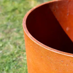 Primrose Matte Rust Limestone Round Planter Pot with Saucer 50cm