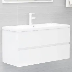 Berkfield Sink Cabinet with Built-in Basin High Gloss White Engineered Wood