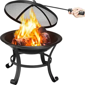 Yaheetech Outdoor Round Fire Pit with Mesh Screen Cover