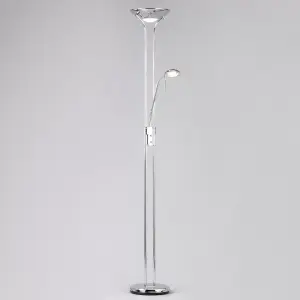 Litecraft Mother & Child Polished Chrome Dimmable Floor Lamp 2 Arm with Bulbs